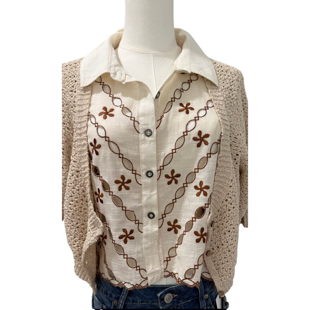 NEW! Free People Britney Khaki Fauxchet Cardigan XLarge NWT - Picture 2 of 6